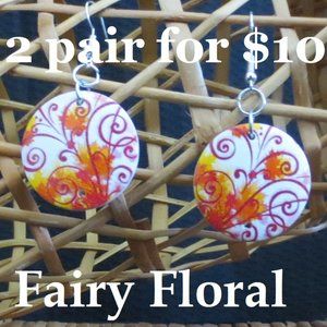New Fairy Swirls Hand Crafted Wood Floral Earrings